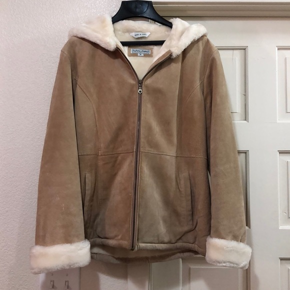 Jackets & Blazers - S. Andrews Tan Suede/Faux Fur Hooded Coat